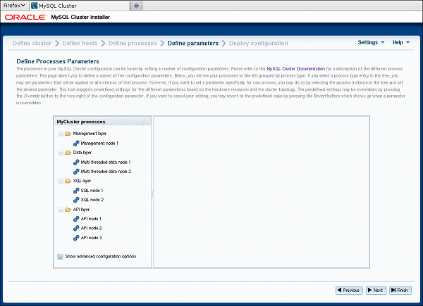 NDB Cluster Auto-Installer Define Attributes screen.