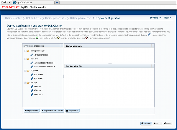 NDB Cluster Auto-Installer Deploy Cluster screen.