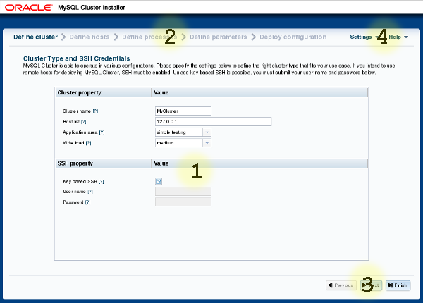 Layout of the NDB Cluster Auto-Installer GUI.