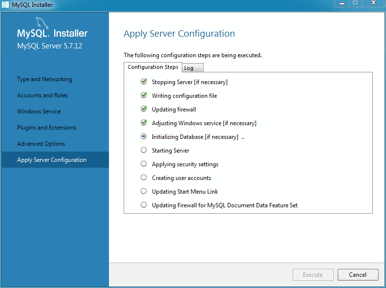 MySQL Installer - MySQL Server Configuration: Apply Server Configuration