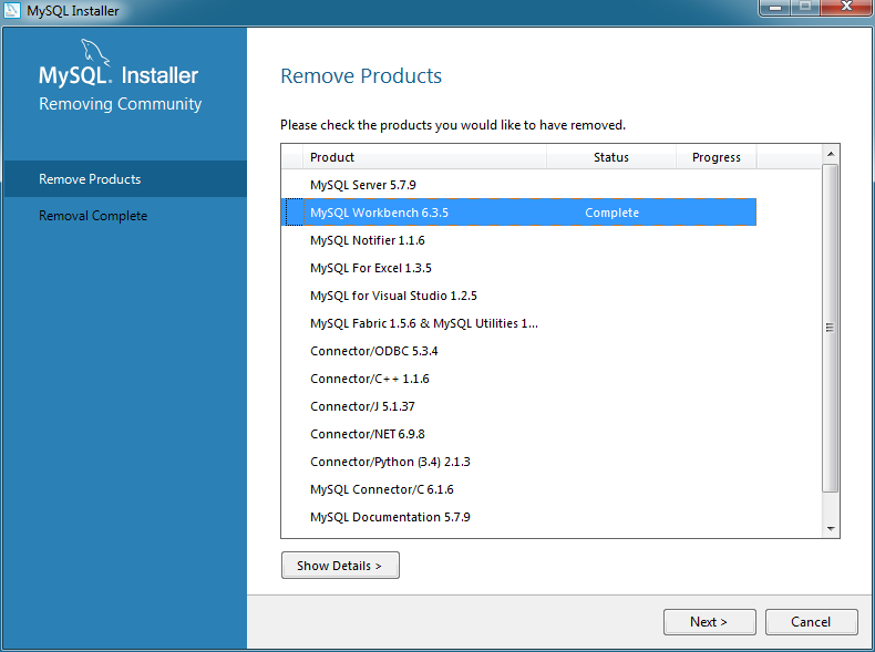 MySQL Installer - Removing Products: Executed